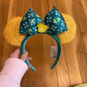 Teal and Yellow Lemon Sequin Mouse Ears Headband